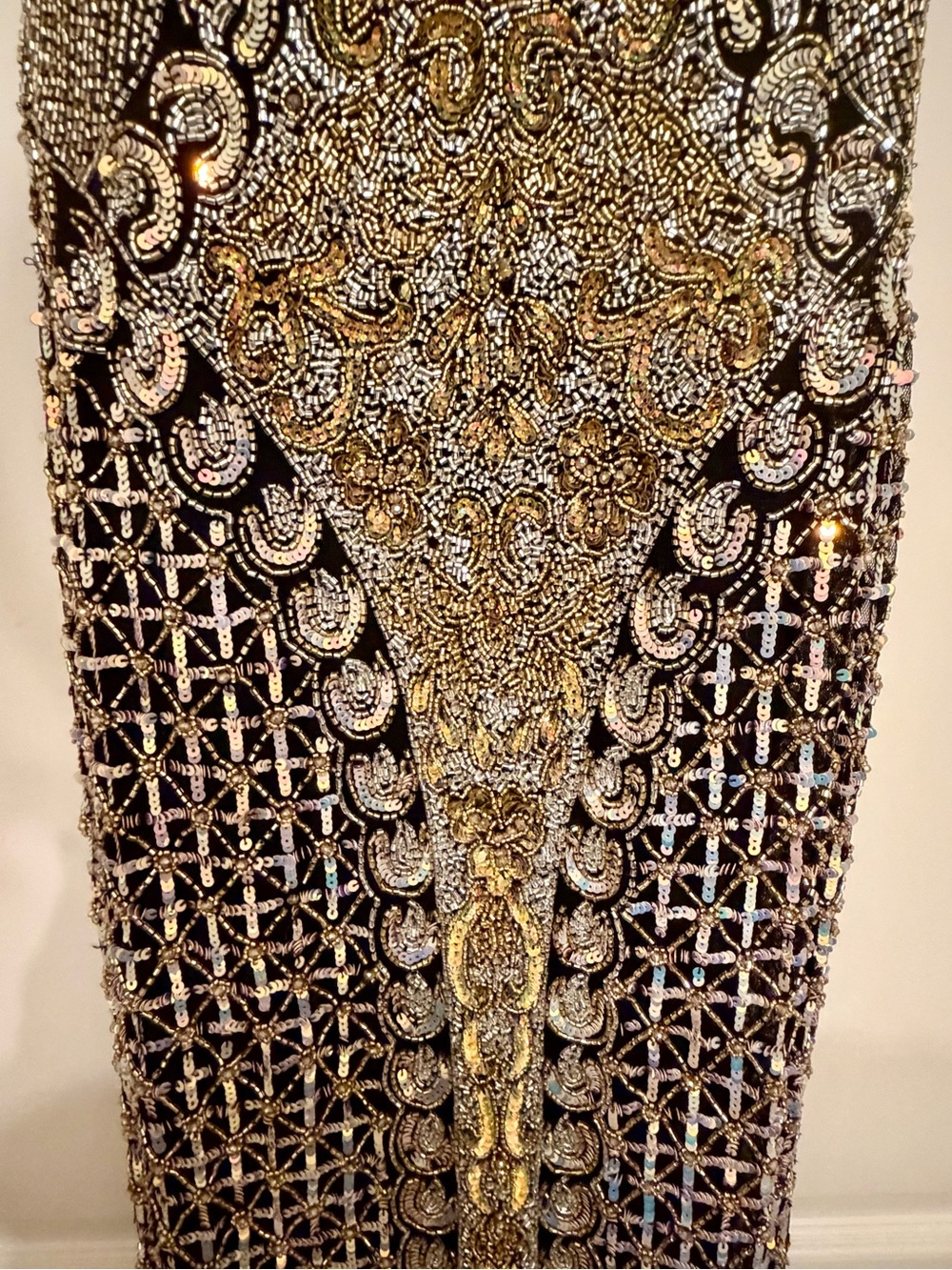 Jovani Gold Beaded Spaghetti-Strap Prom Gown - Picture 3 of 7